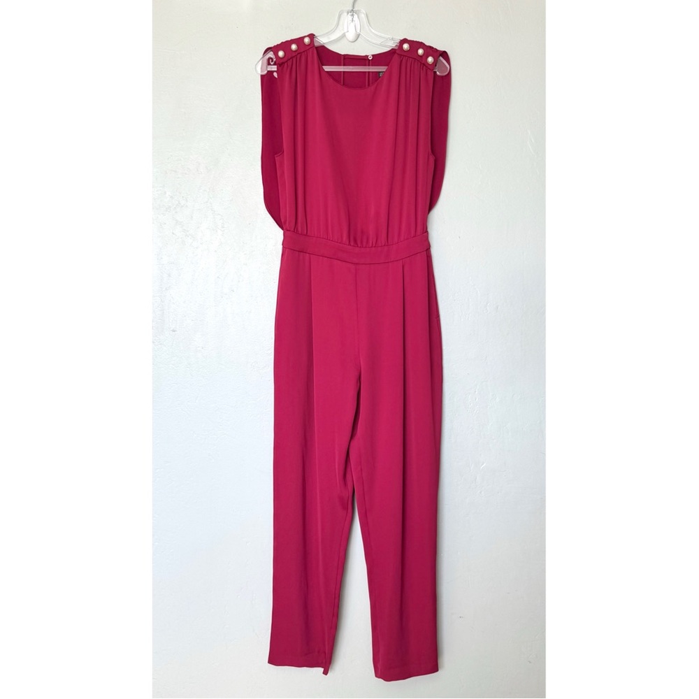 Zara Red Sleeveless Cape Jumpsuit with Pearl Buttons detail Size M (NWOT)